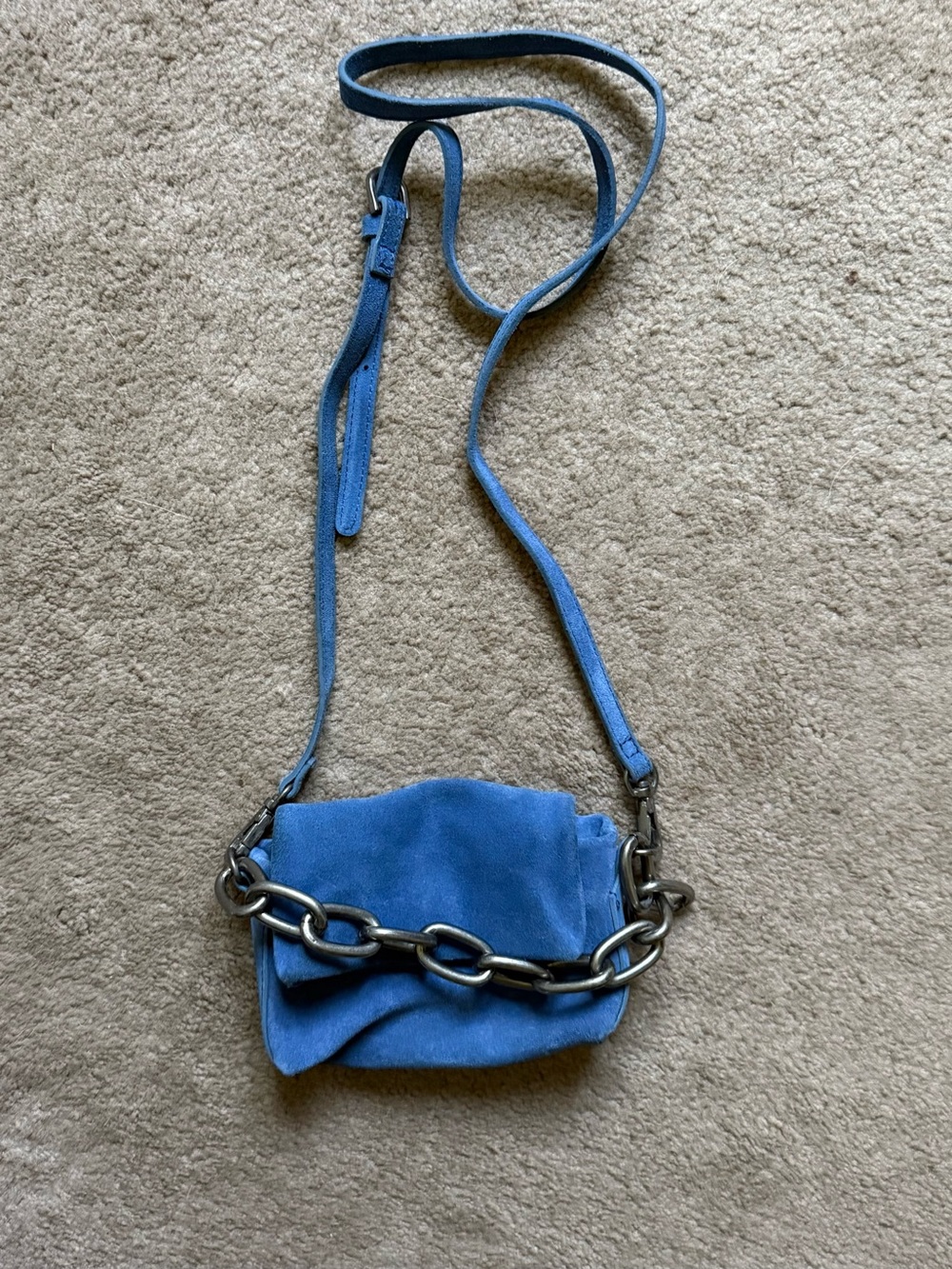 Free People Charlie Chain Blue Suede Crossbody Bag